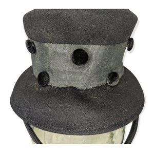 Vintage New York Creations Black Felt Top Hat w/Chin Strap